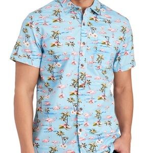 Park West Flamingo Tropical Blue Men's Shirt